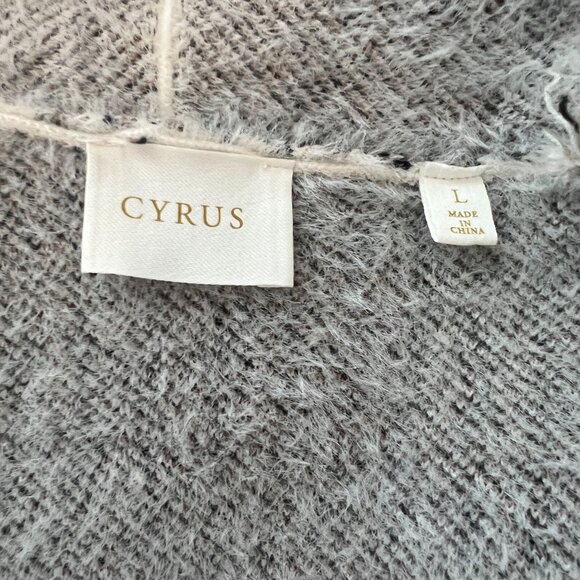 Cyrus Houndstooth Ivory Black Open Front Nylon Blend Long Sleeve Cardigan Large - Picture 10 of 11